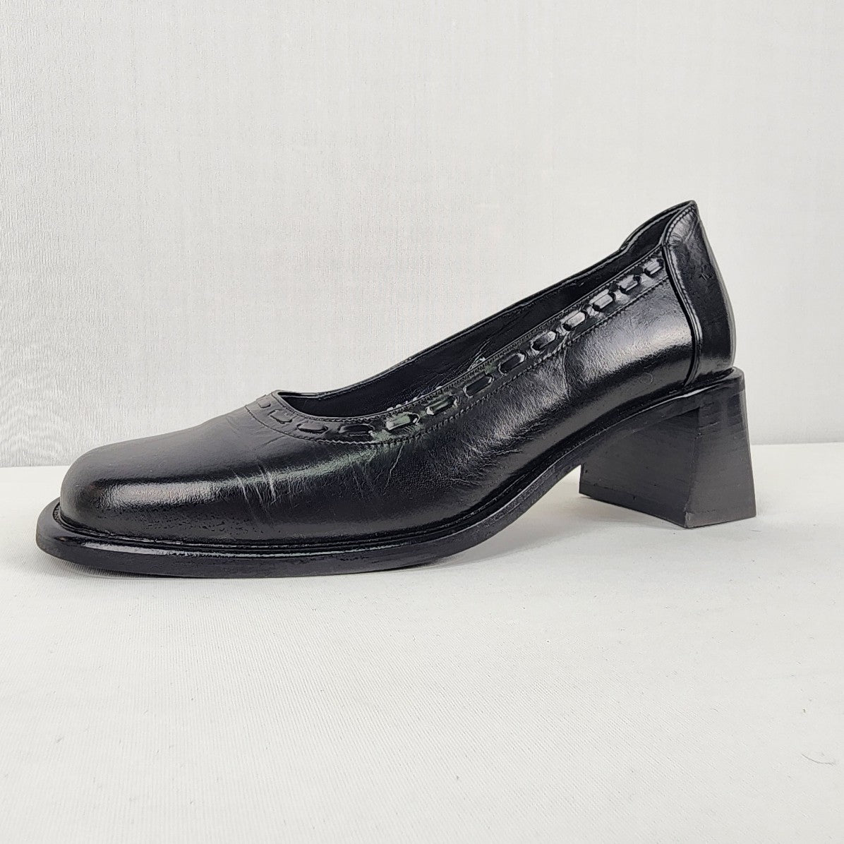 Salamander City Black Leather Block Heel Shoes Size 8