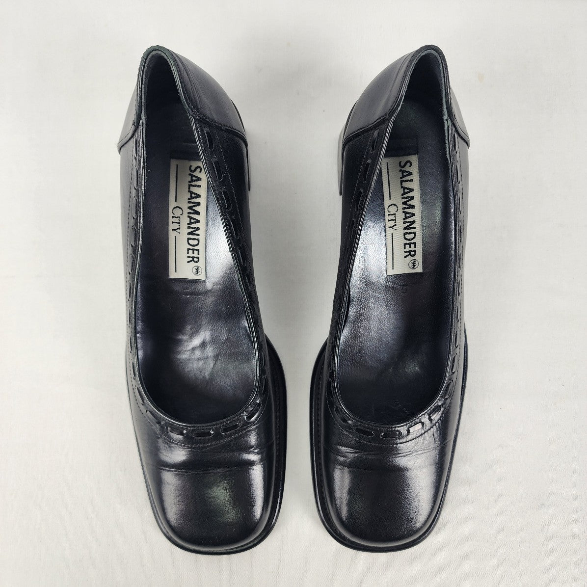 Salamander City Black Leather Block Heel Shoes Size 8