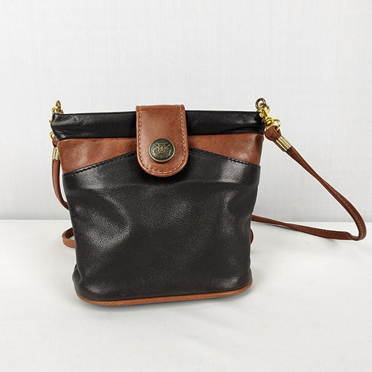 Vintage Black & Brown Leather Crossbody Mini Purse