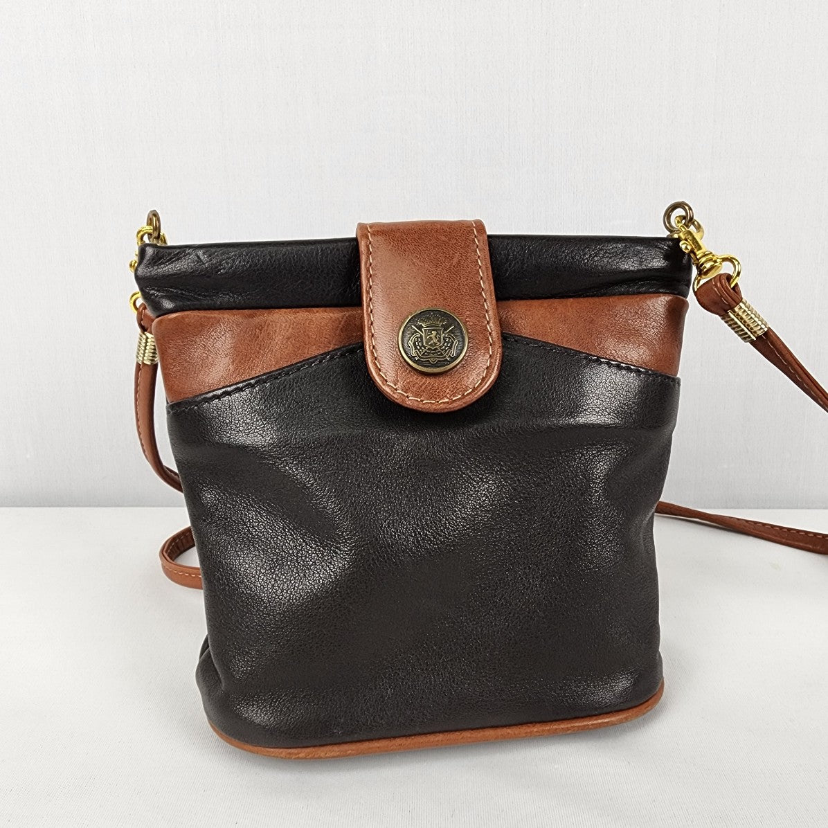 Vintage Black & Brown Leather Crossbody Mini Purse