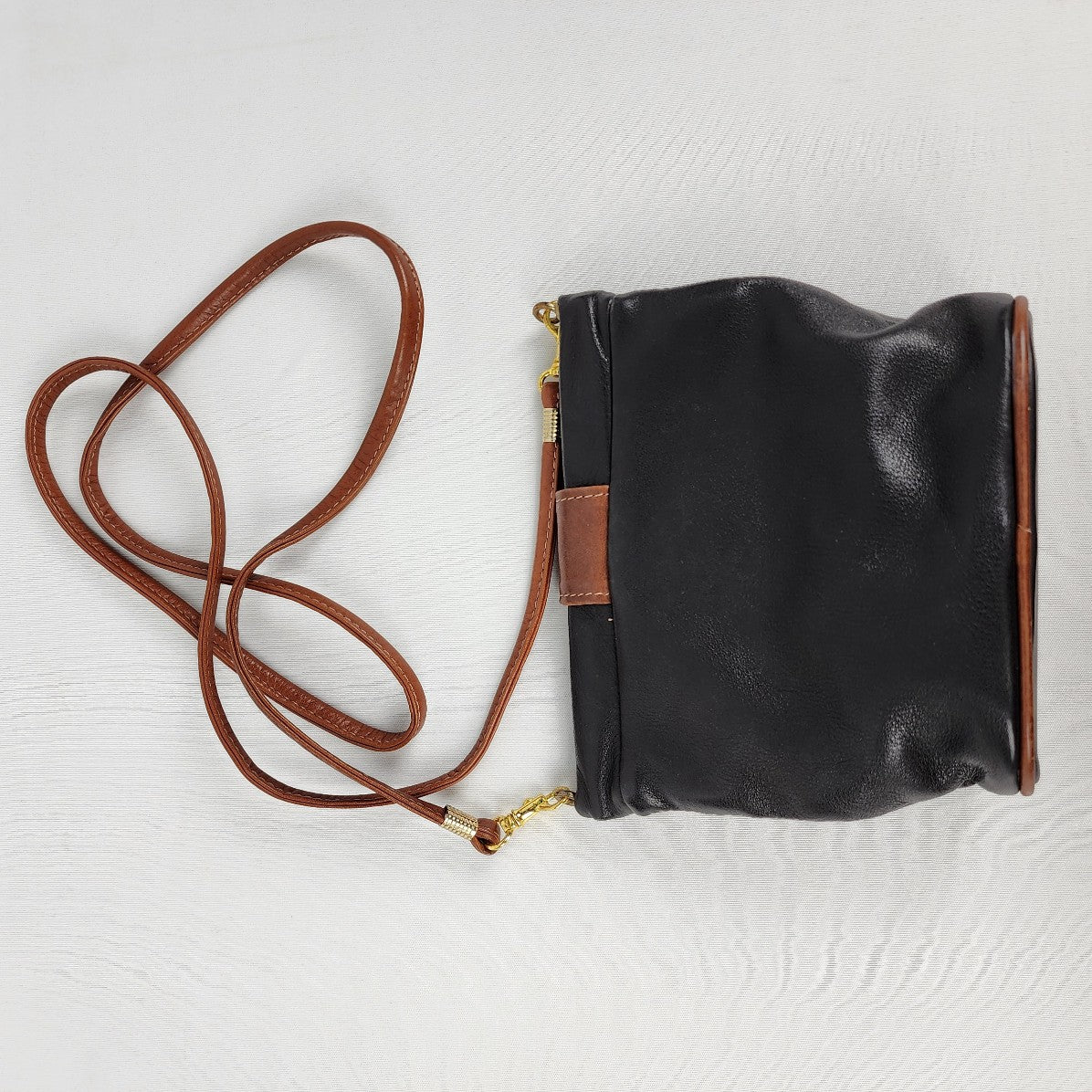 Vintage Black & Brown Leather Crossbody Mini Purse