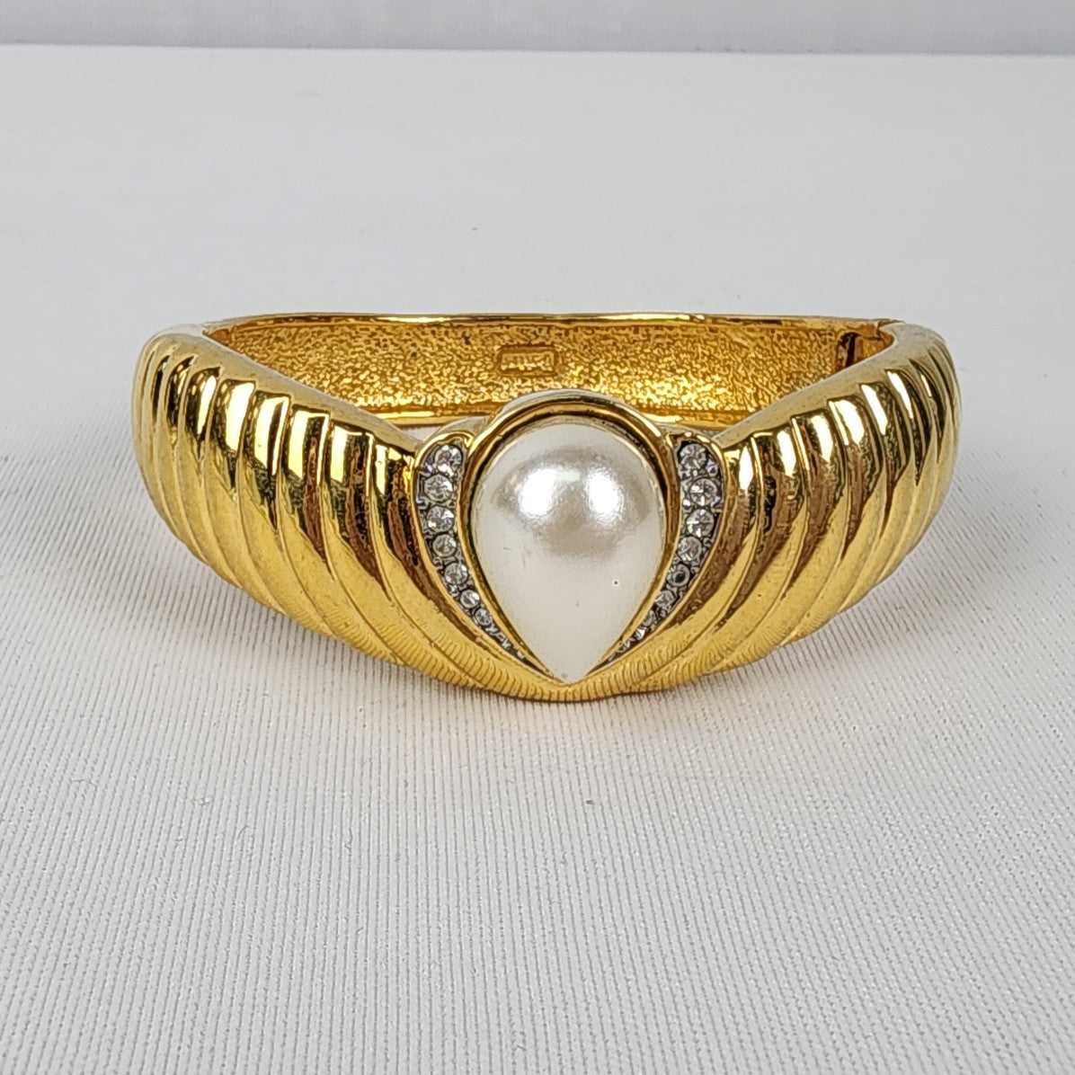 Butler Gold Faux Pearl Rhinestone Hinge Bracelet