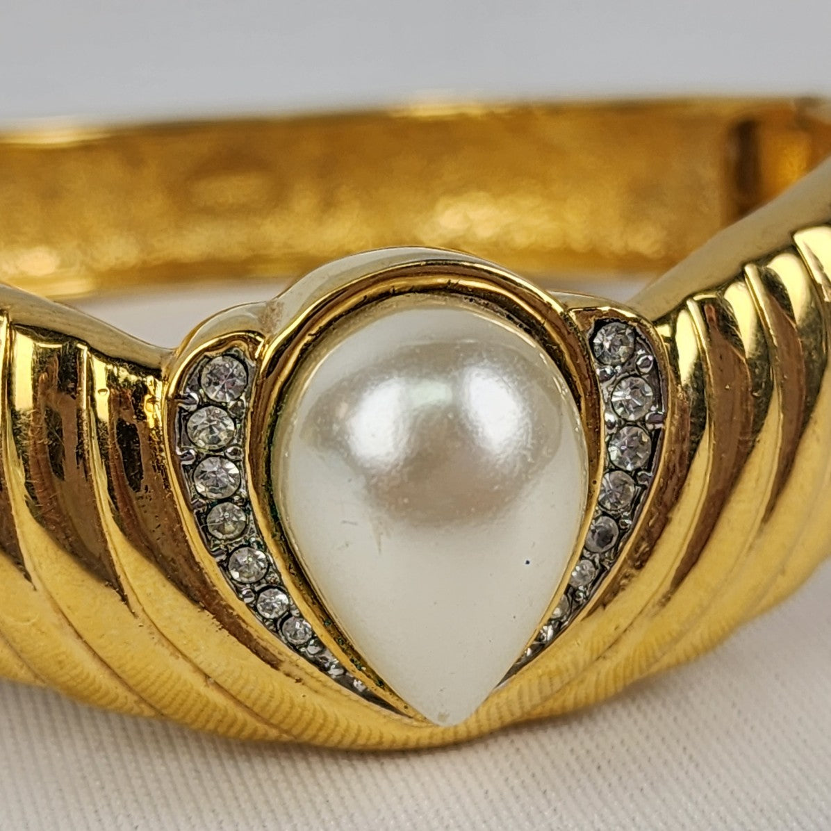 Butler Gold Faux Pearl Rhinestone Hinge Bracelet