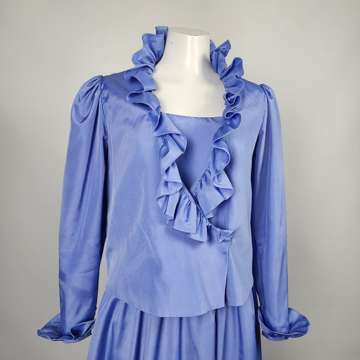 Vintage Periwinkle Satin Dress with Ruffle Jacket Size S/M