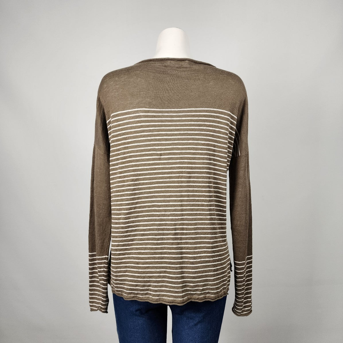 360 Sweater Olive Green Striped Linen Knit Top Size M