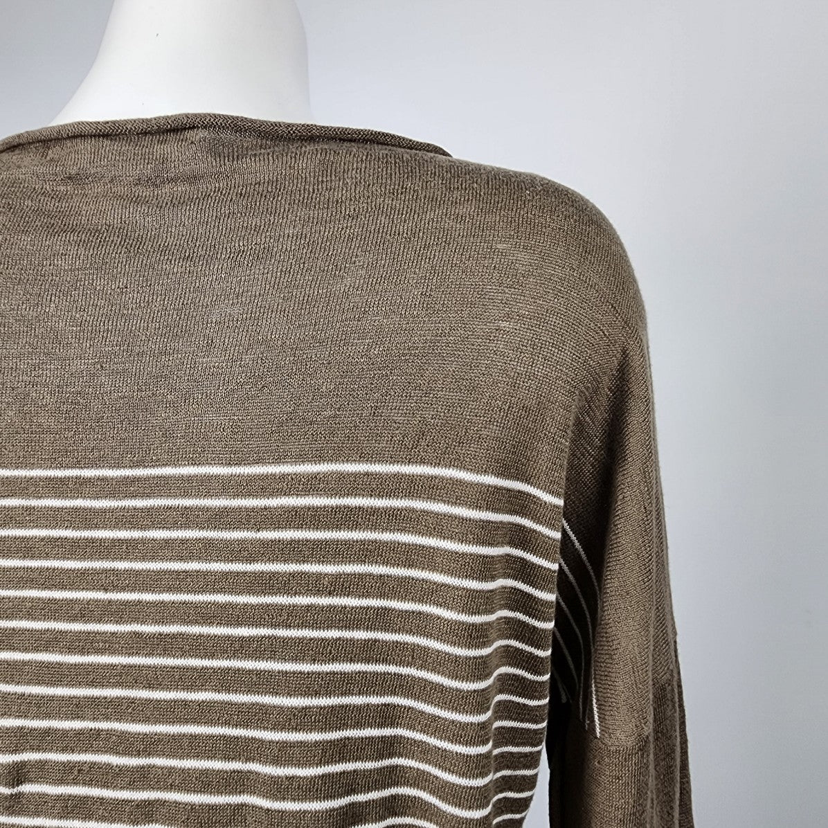 360 Sweater Olive Green Striped Linen Knit Top Size M