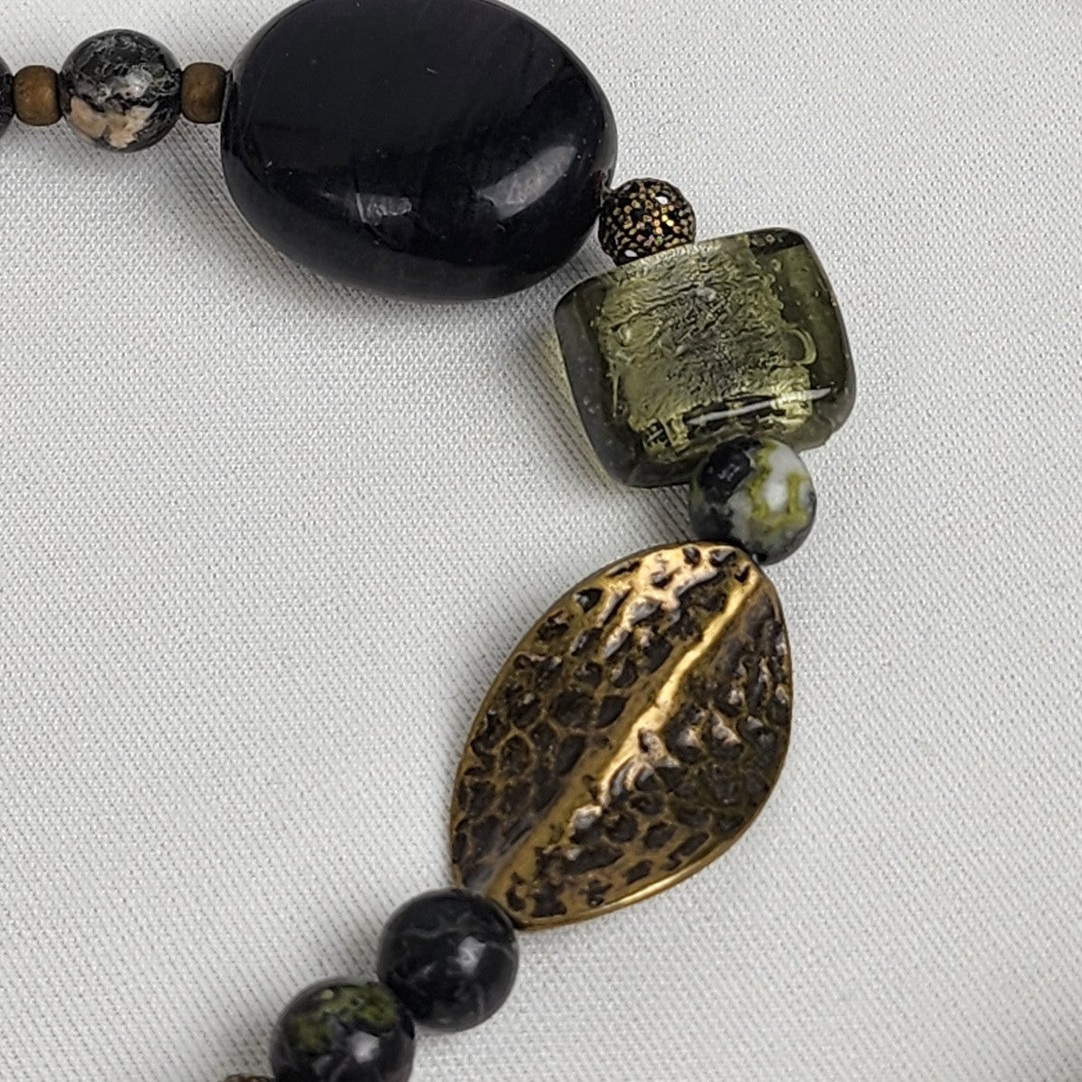 Dyrberg Kern Bronze Black Green Stones Beaded Tassel Statement Necklace
