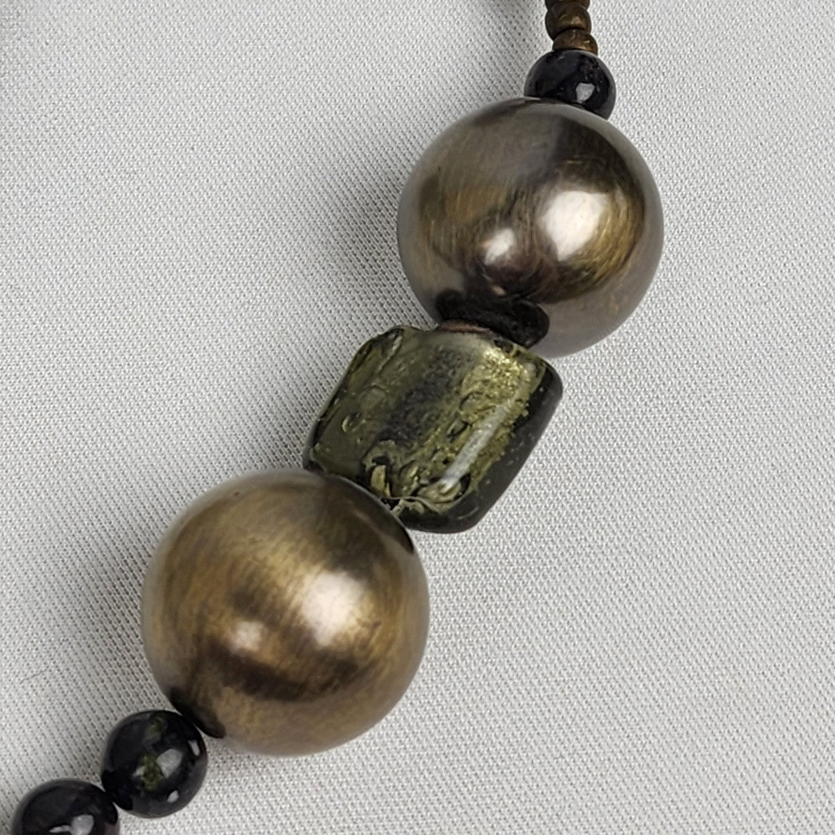 Dyrberg Kern Bronze Black Green Stones Beaded Tassel Statement Necklace