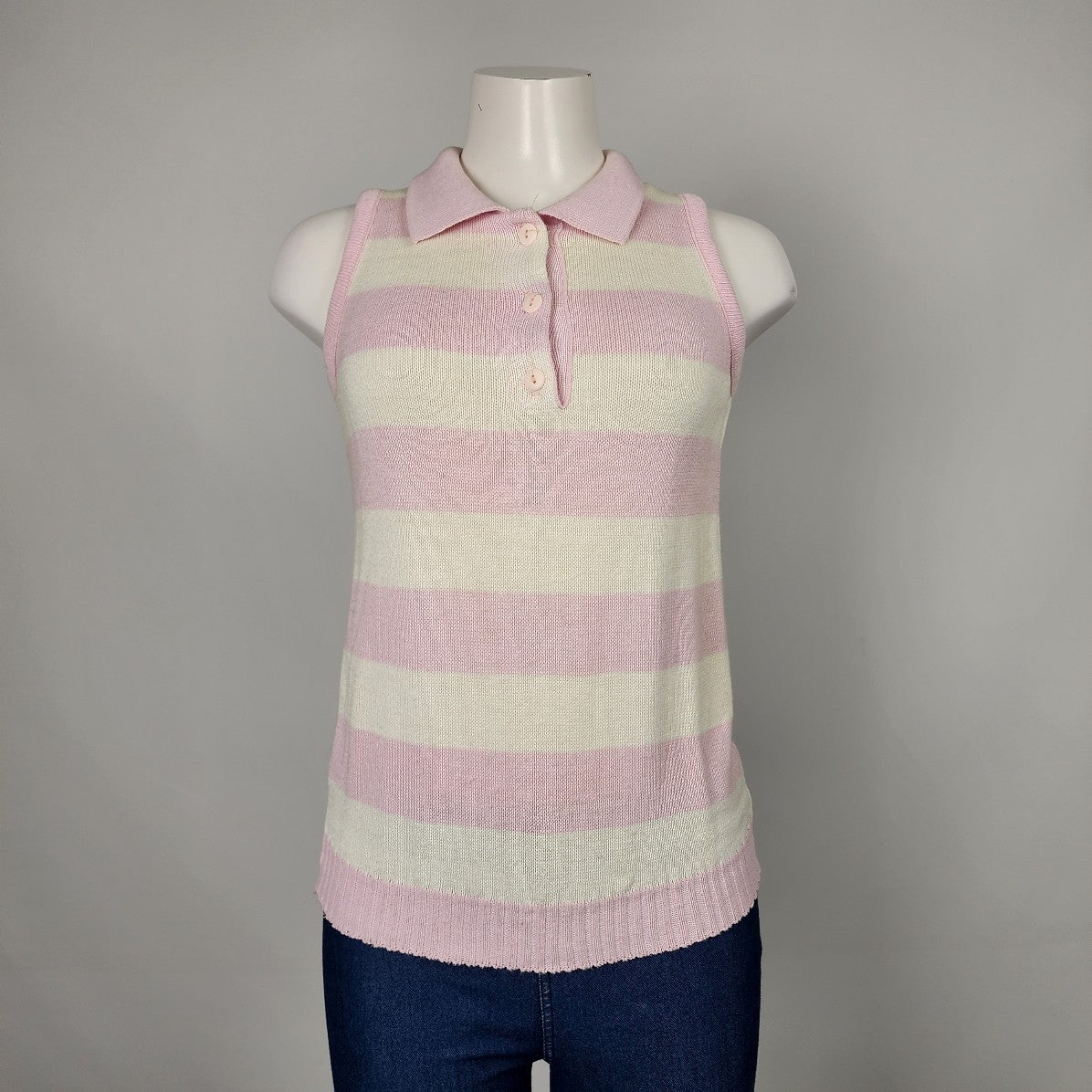 Vintage Pink Striped Knit Top & Cardigan Set Size S