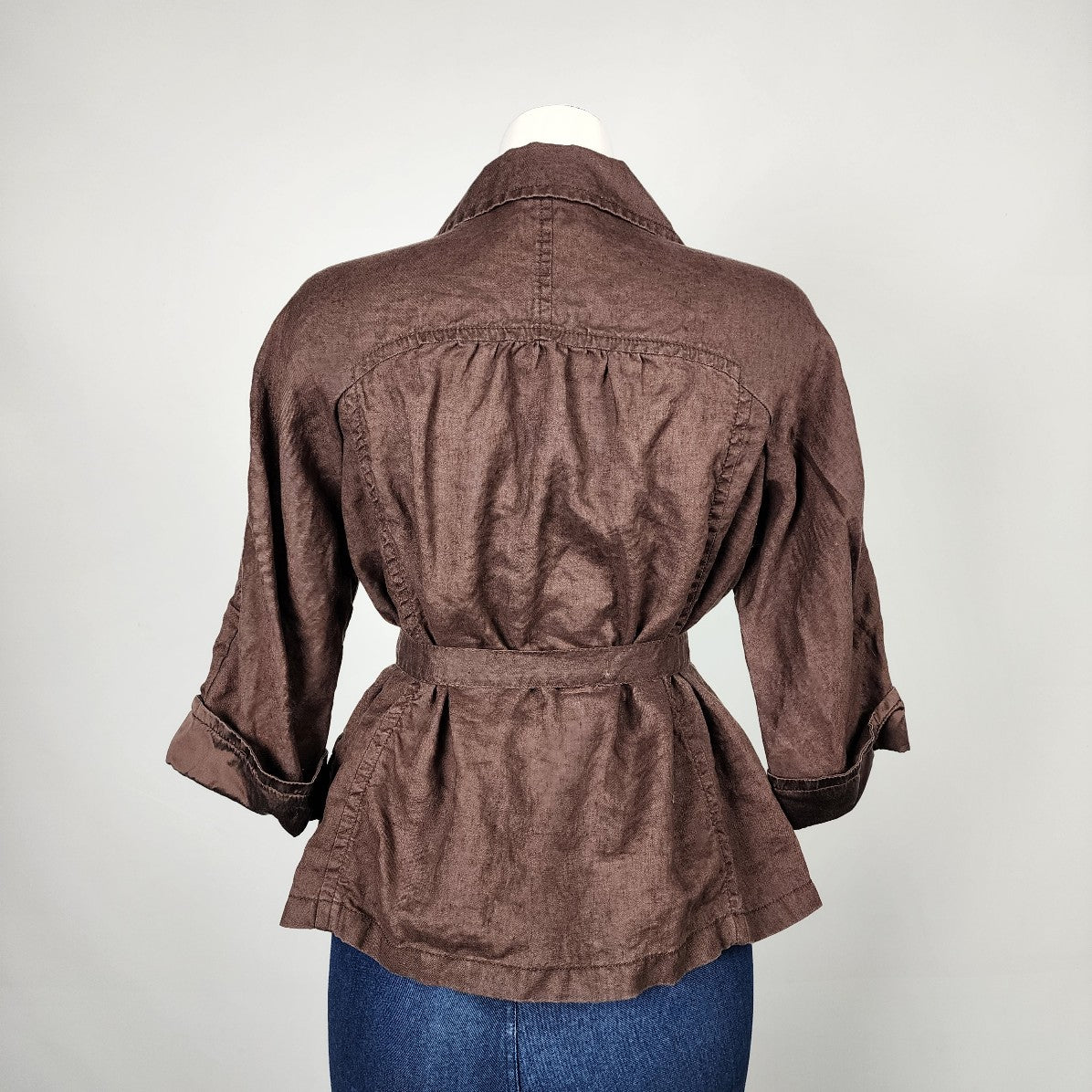 Seventy Brown Linen Belted Button Up Jacket Size M