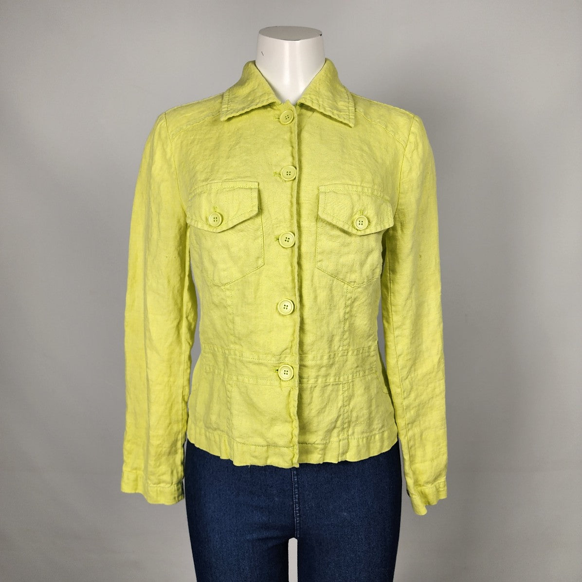 Bandolera Apple Green Linen Button Down Jacket Size 10