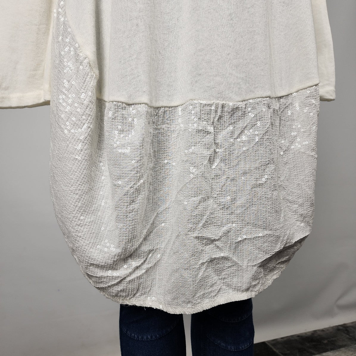Made in Italy White Long Sleeves Sequined Cotton Tunic Top Size M
