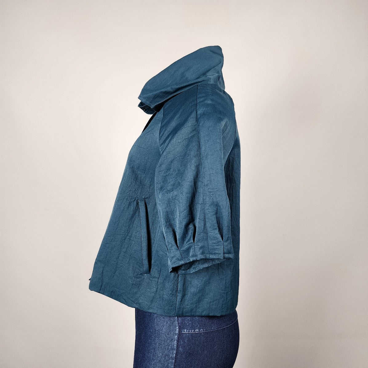 Samuel Dong Blue Cotton Blend Short Sleeve Jacket Size M
