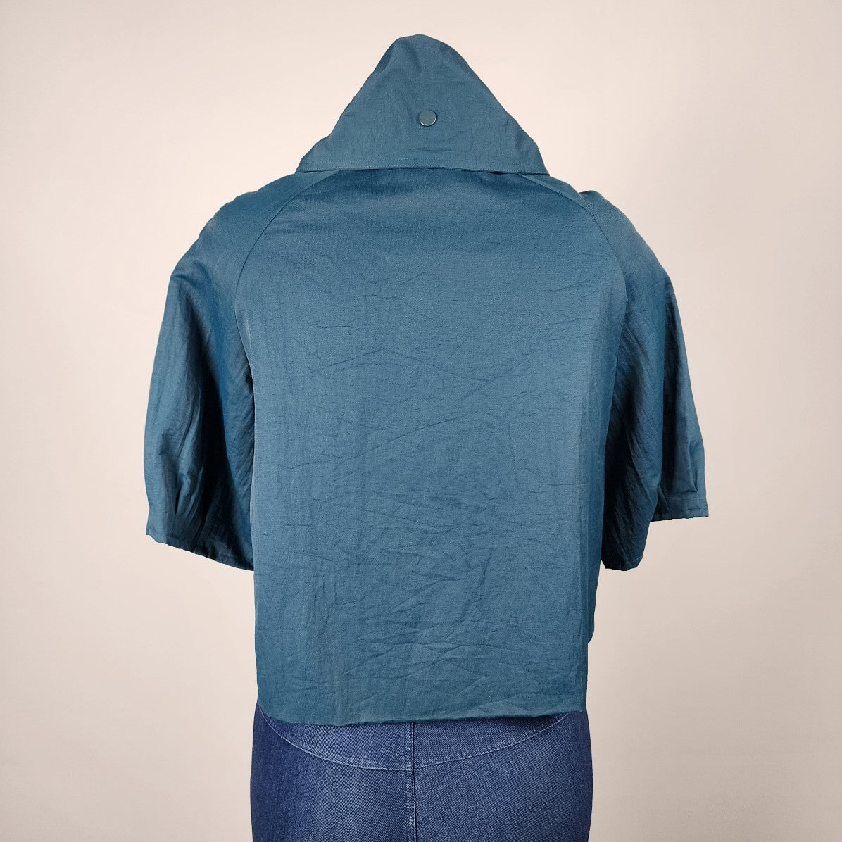 Samuel Dong Blue Cotton Blend Short Sleeve Jacket Size M