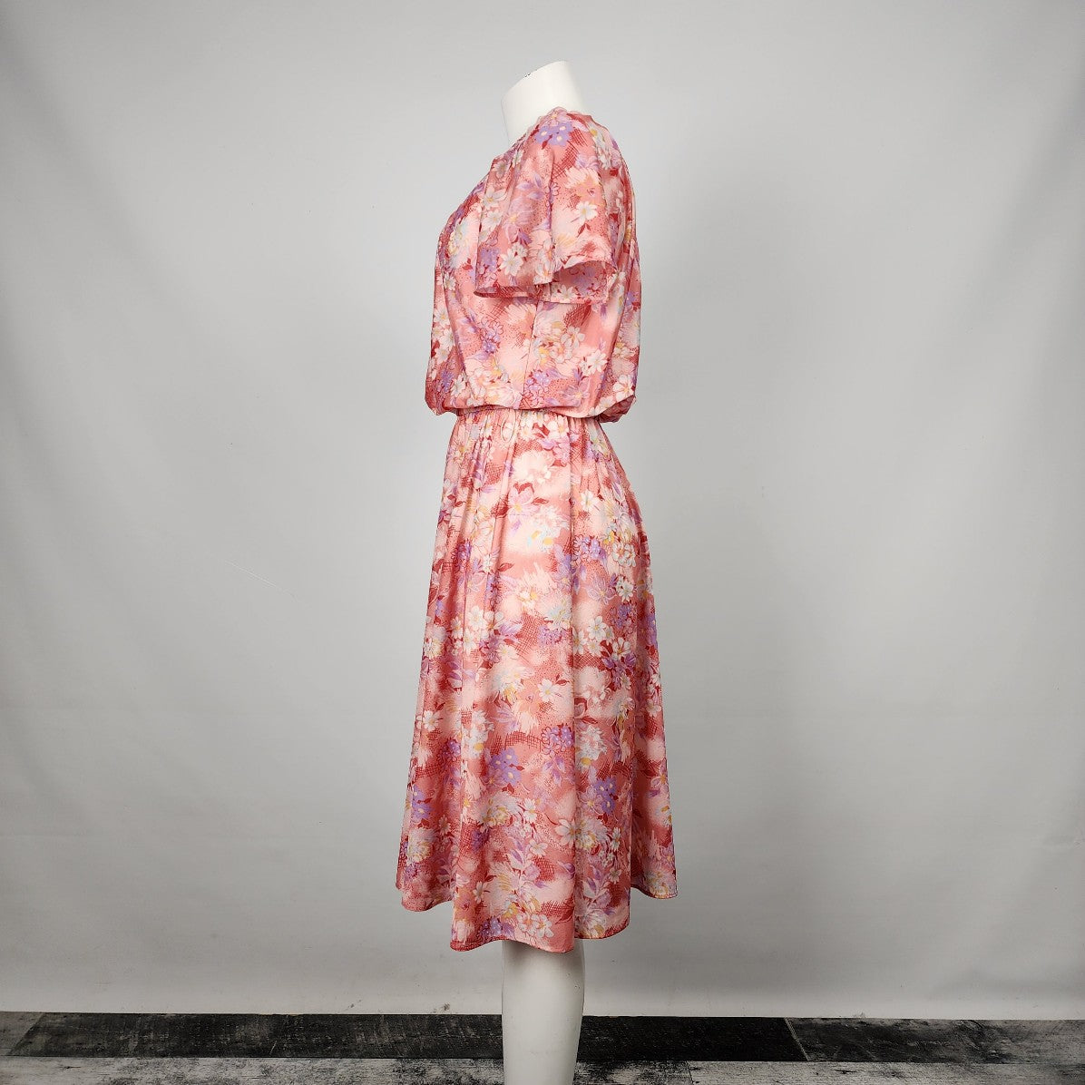 Vintage Pink Floral Print Blouson Dress Size S