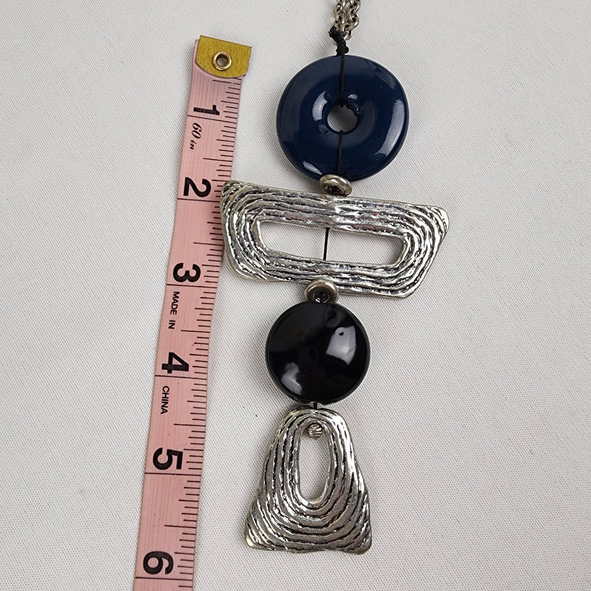 Silver Tone Black & Blue Stones Geometric Statement Necklace
