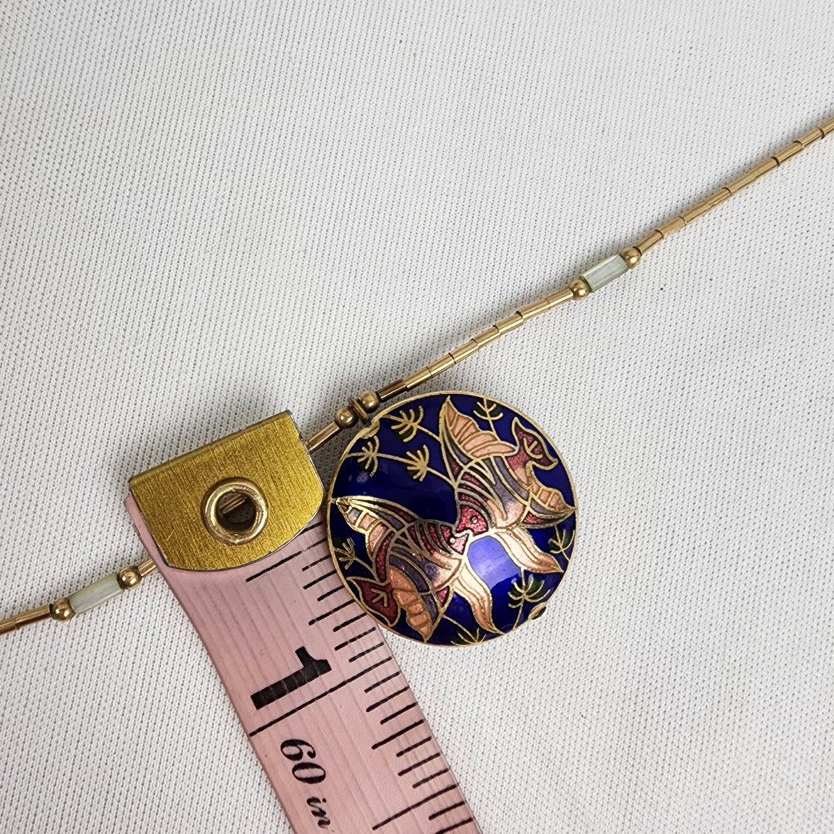 Vintage Gold Tone Blue Enamel Fish Pendant Necklace