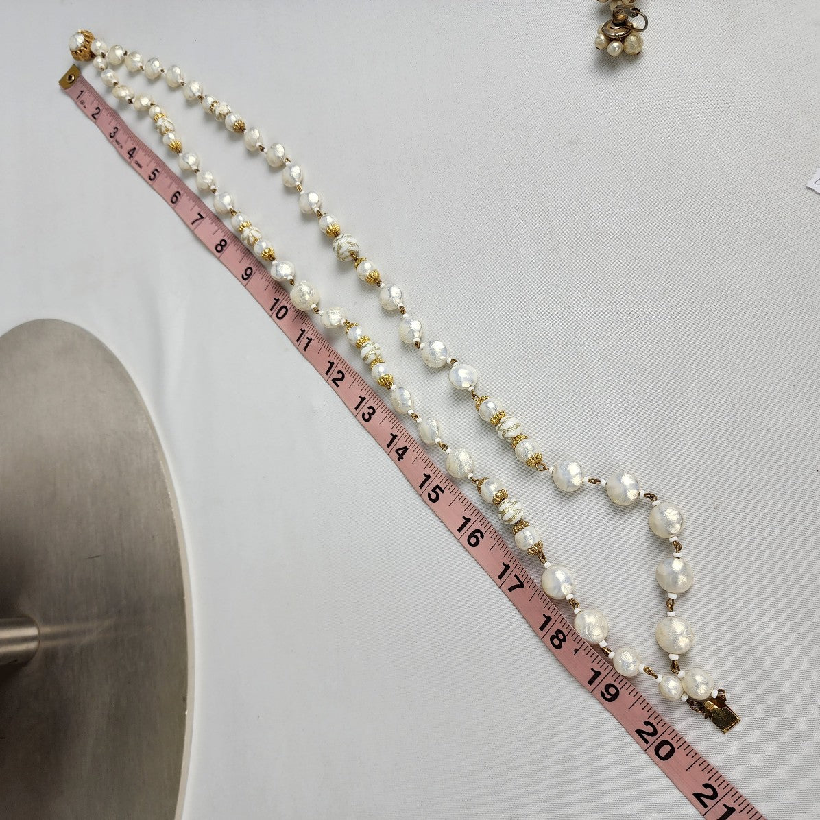 Vintage Metallic White Layered Beaded Necklace Earrings Set