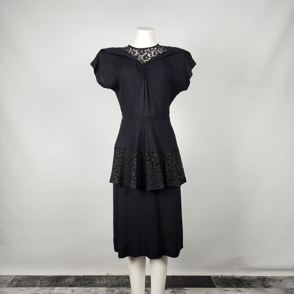 Vintage Black Lace Midi Dress Size S