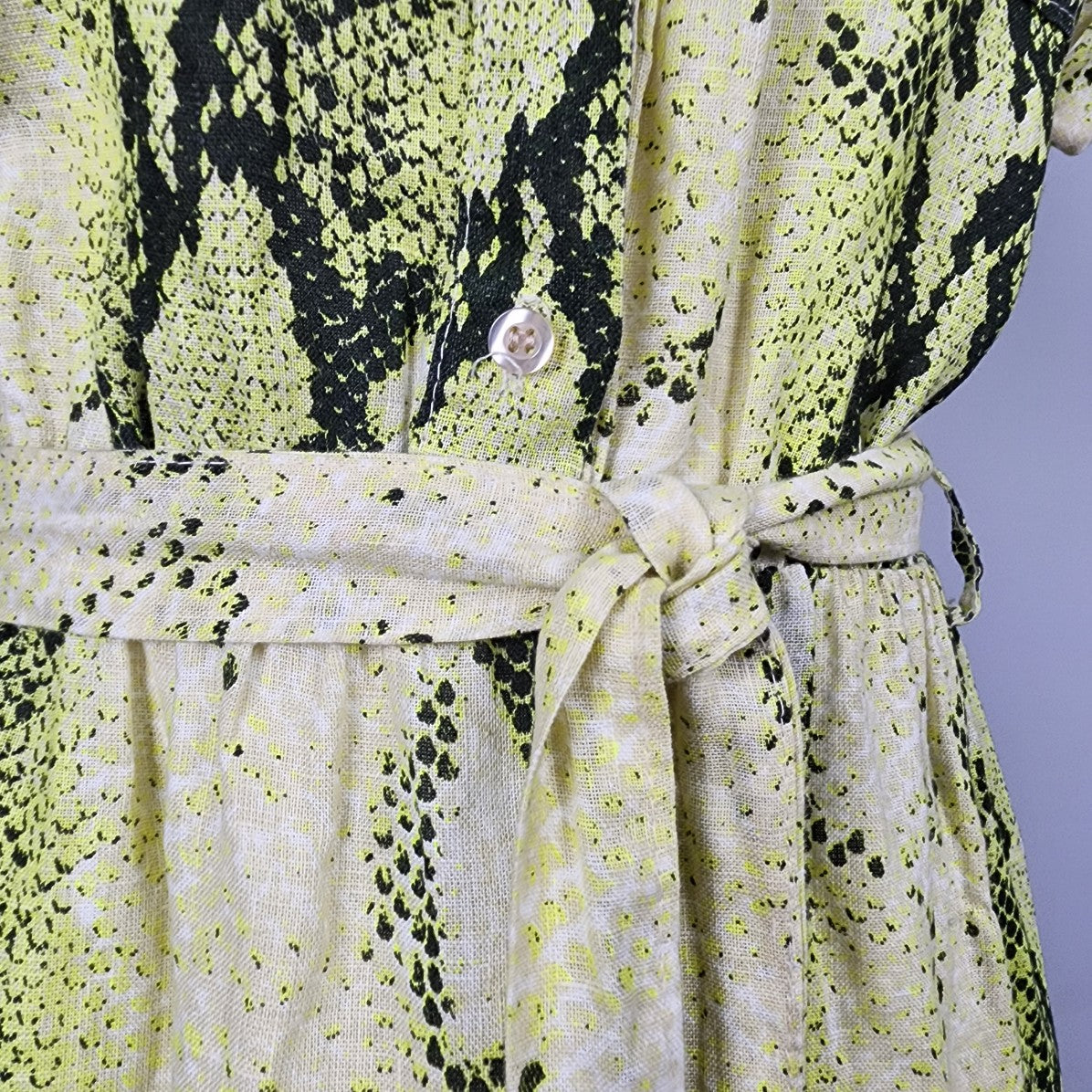 Piazza Del Tempio Green Linen Reptile Print Belted Midi Dress Size M