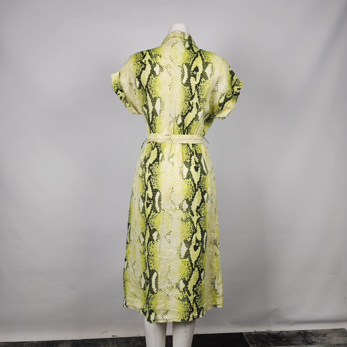 Piazza Del Tempio Green Linen Reptile Print Belted Midi Dress Size M