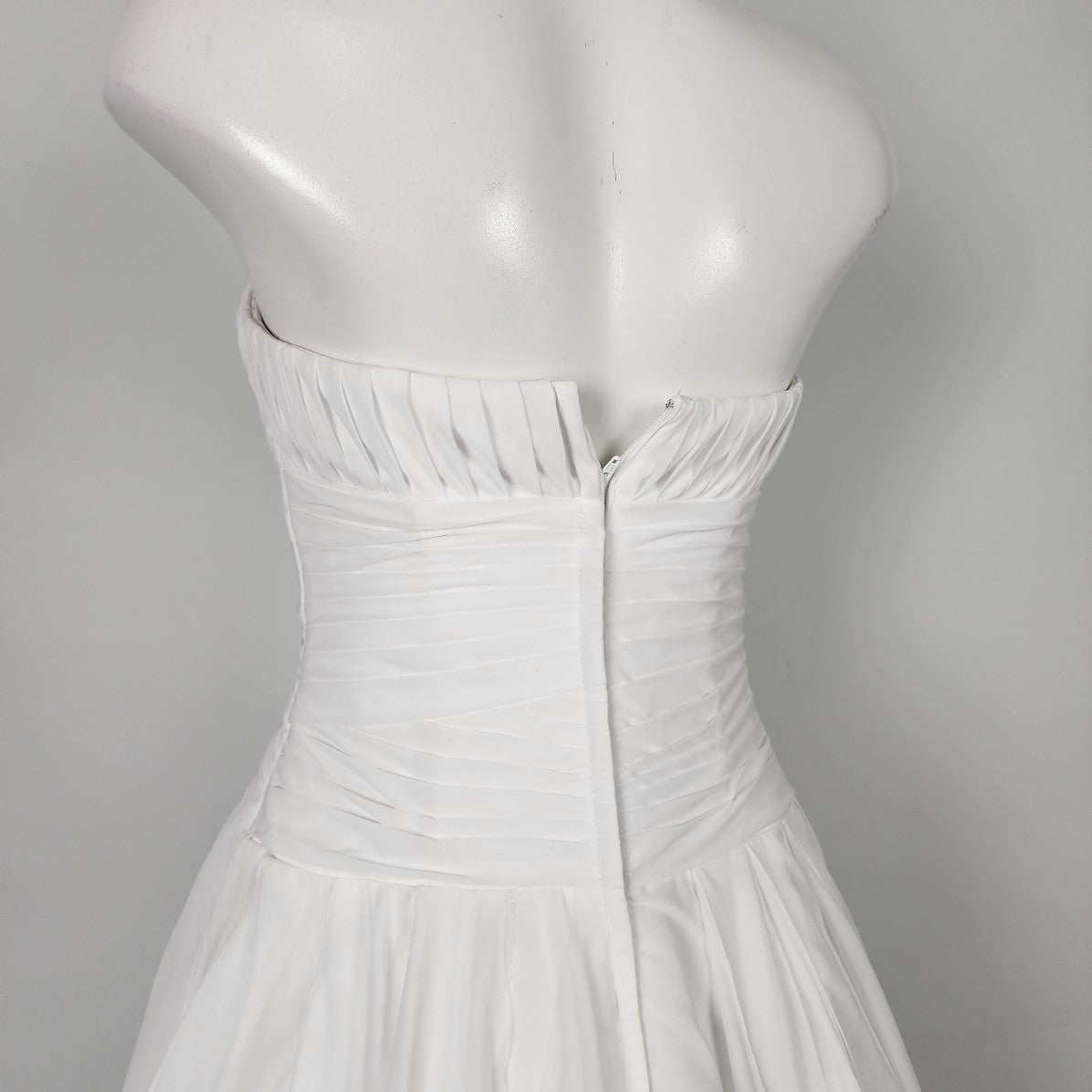 Cocomelody White Pleated Chiffon Rhinestone Detail  Wedding Gown Dress Size S