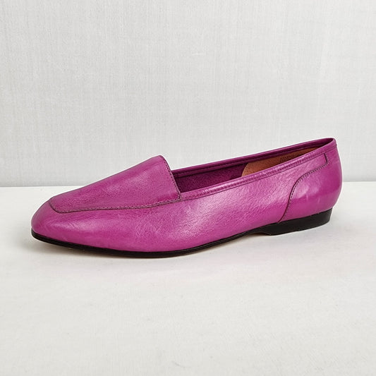 Vintage Enzo Angiolini Fuchsia Leather Flat Loafer Shoes Size 6