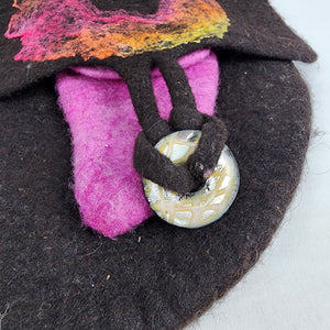 Wool Mine Design Felt Wool Black & Pink Horn Shape Cross Body Purse