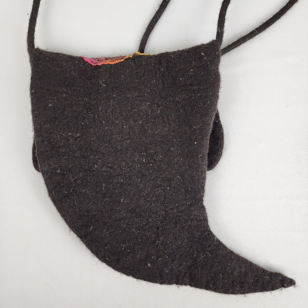 Wool Mine Design Felt Wool Black & Pink Horn Shape Cross Body Purse