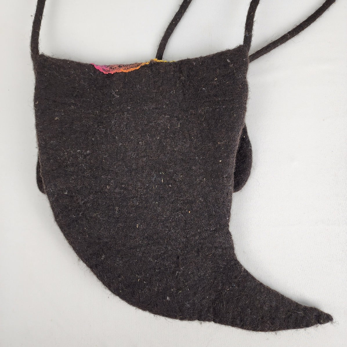 Wool Mine Design Felt Wool Black & Pink Horn Shape Cross Body Purse