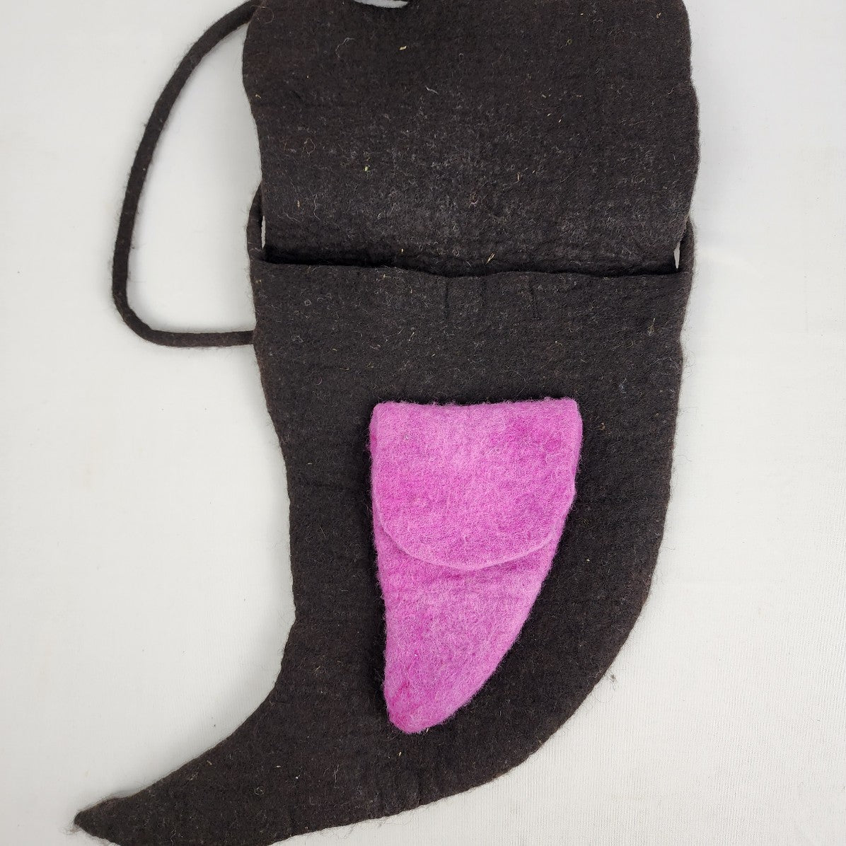 Wool Mine Design Felt Wool Black & Pink Horn Shape Cross Body Purse