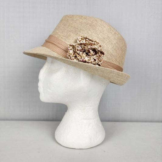 Brown Cotton Flower Fedora Hat