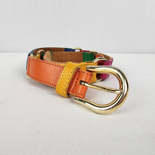 Vintage Colorful Leather Gold Hardware Belt Size S