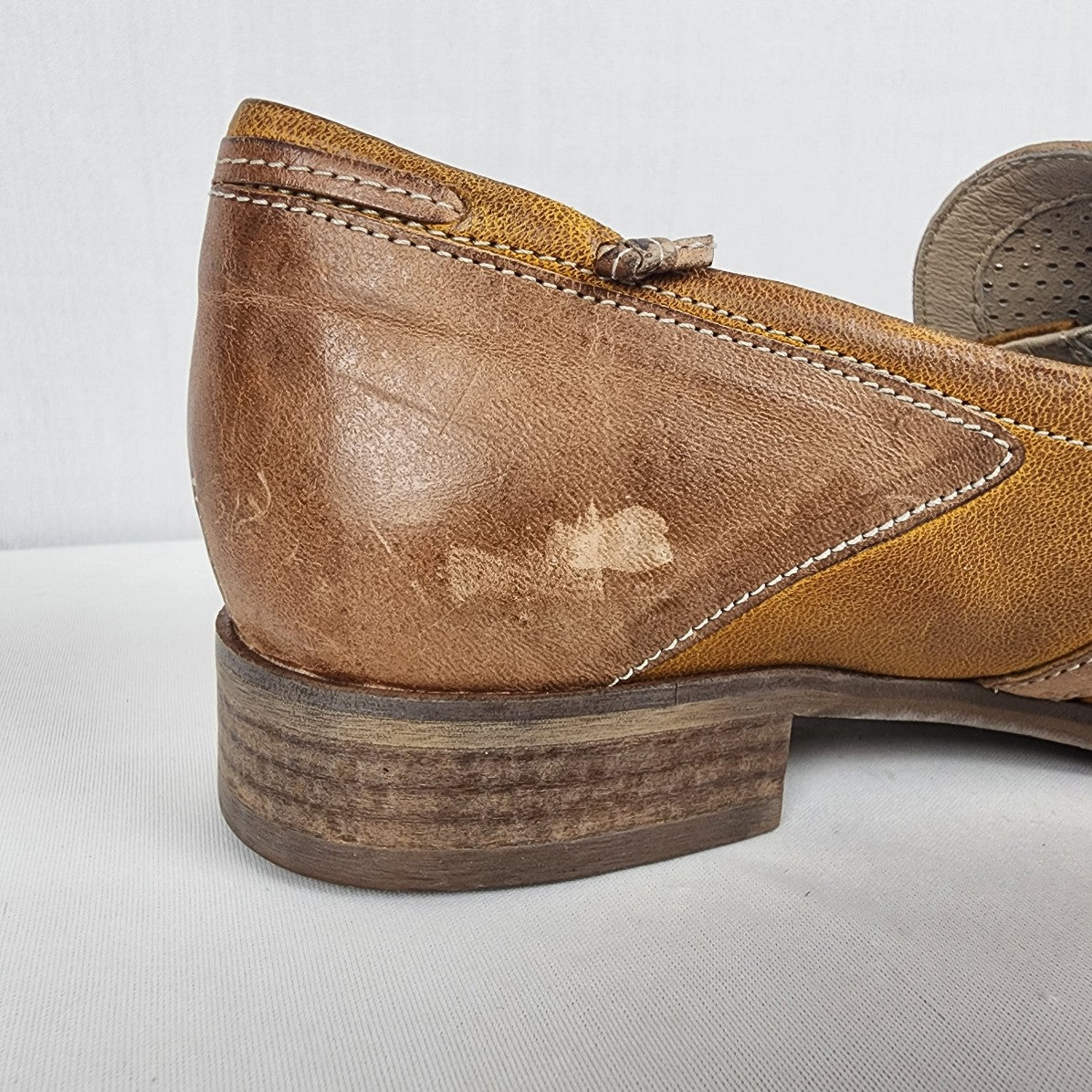 Casta Brown Leather Laser Cut Loafers Size 8.5