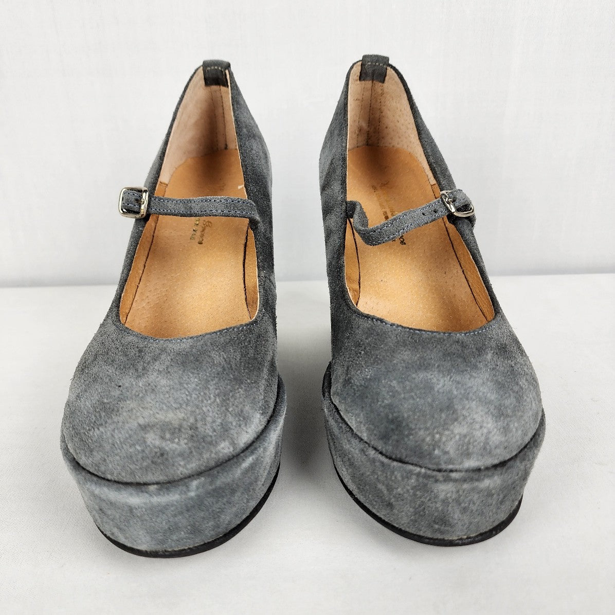 Handmade In Greece Grey Suede Wedge Platform Mary Jane Shoes Size 9