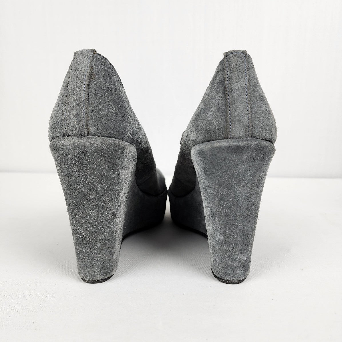 Handmade In Greece Grey Suede Wedge Platform Mary Jane Shoes Size 9