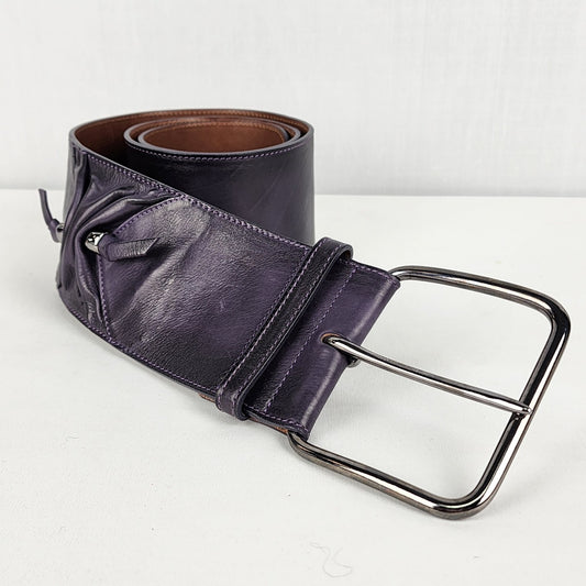 Post & Co Purple Leather Wide Belt Size L