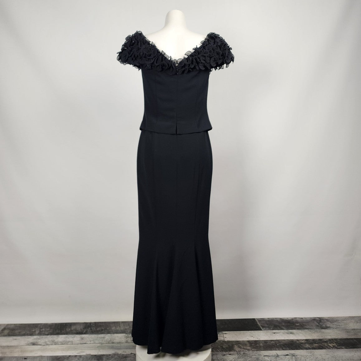 Day Mor Couture Black Ruffle Off Shoulder Evening Gown Event Dress Size 8