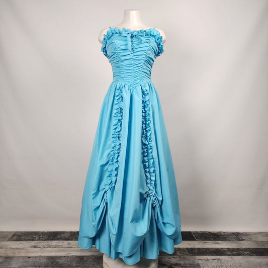 Vintage Highlite Blue Ruffle Grad Event Dress Size S