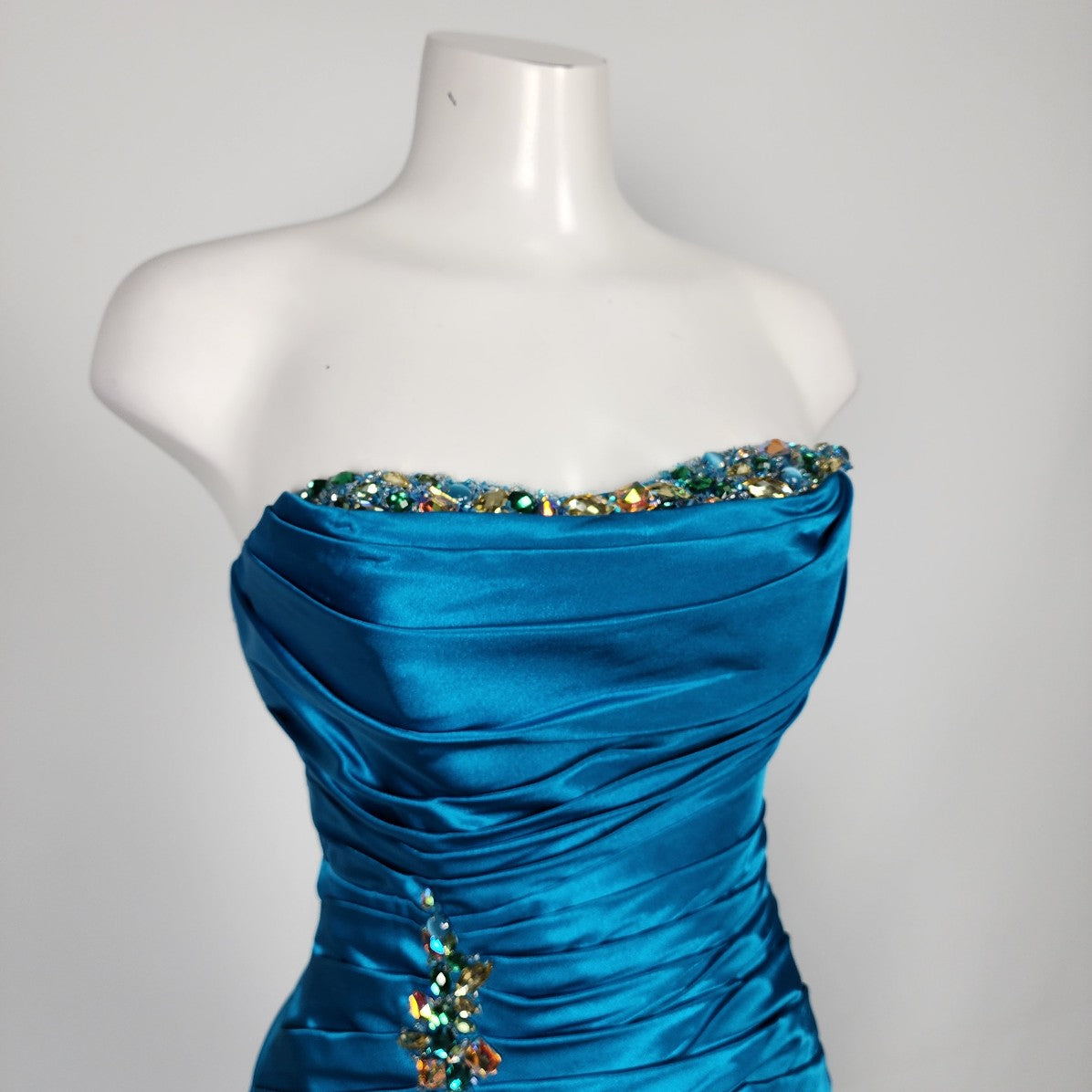 Tony Bowls Blue Satin Beaded Crystal Ruffle Dress Size 4