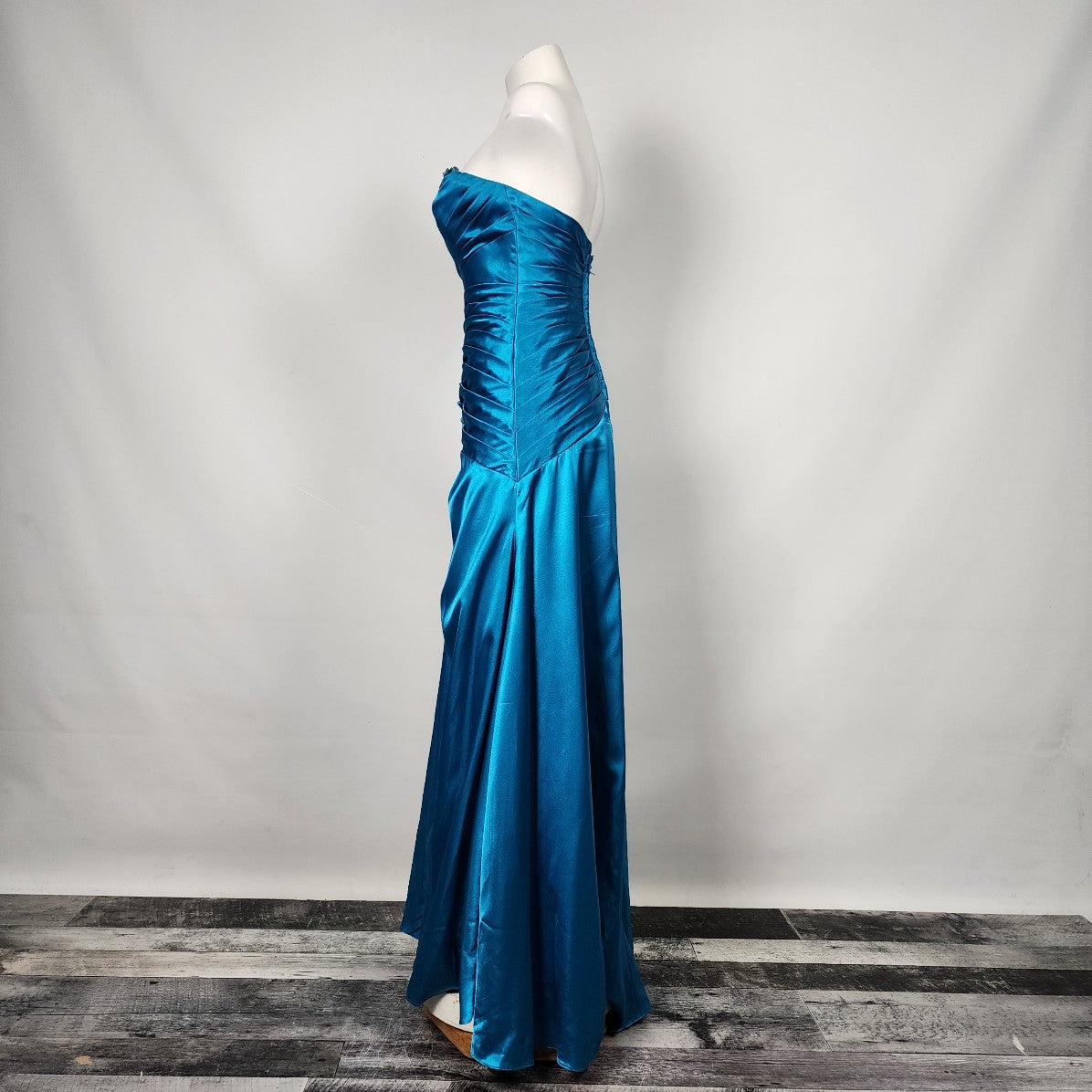 Tony Bowls Blue Satin Beaded Crystal Ruffle Dress Size 4