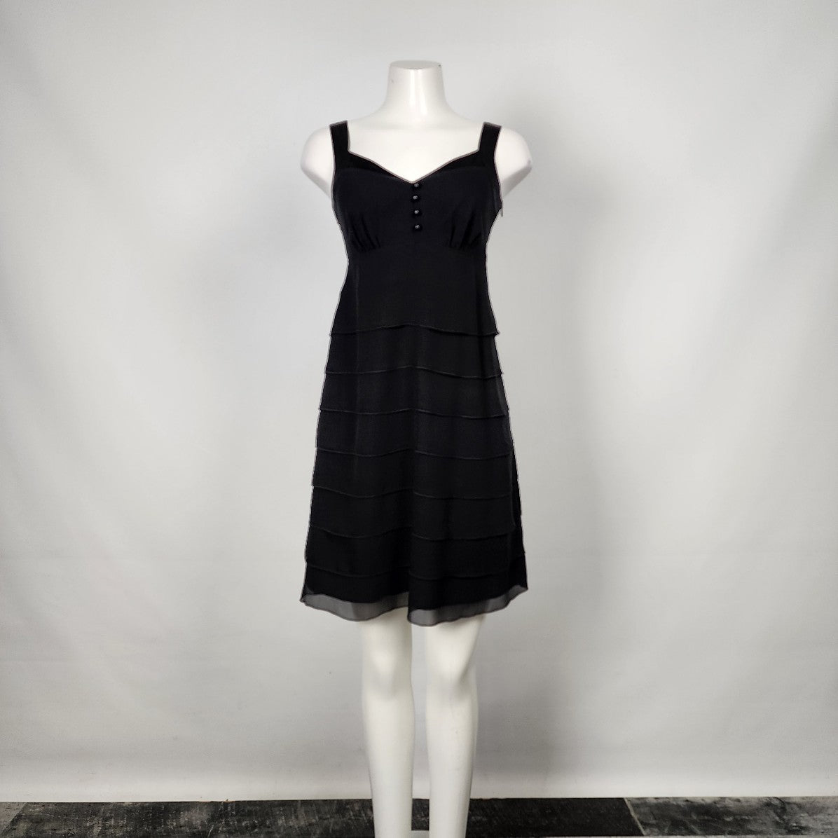 Kensie Black Silk Tiered Ruffle Skirt Mini Dress Size S