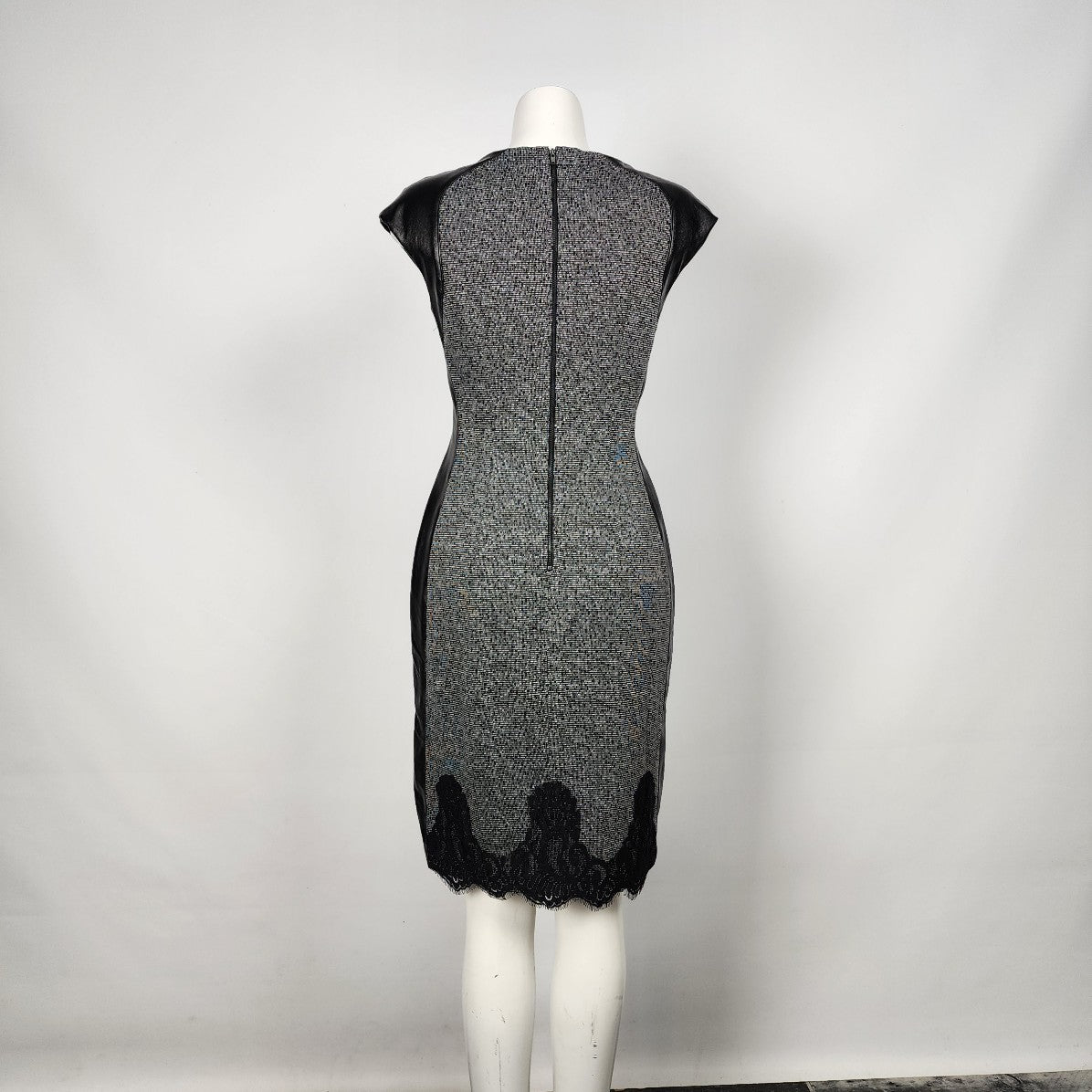 Maggy London Grey & Black Tweed Lace Bottom Dress Size 8