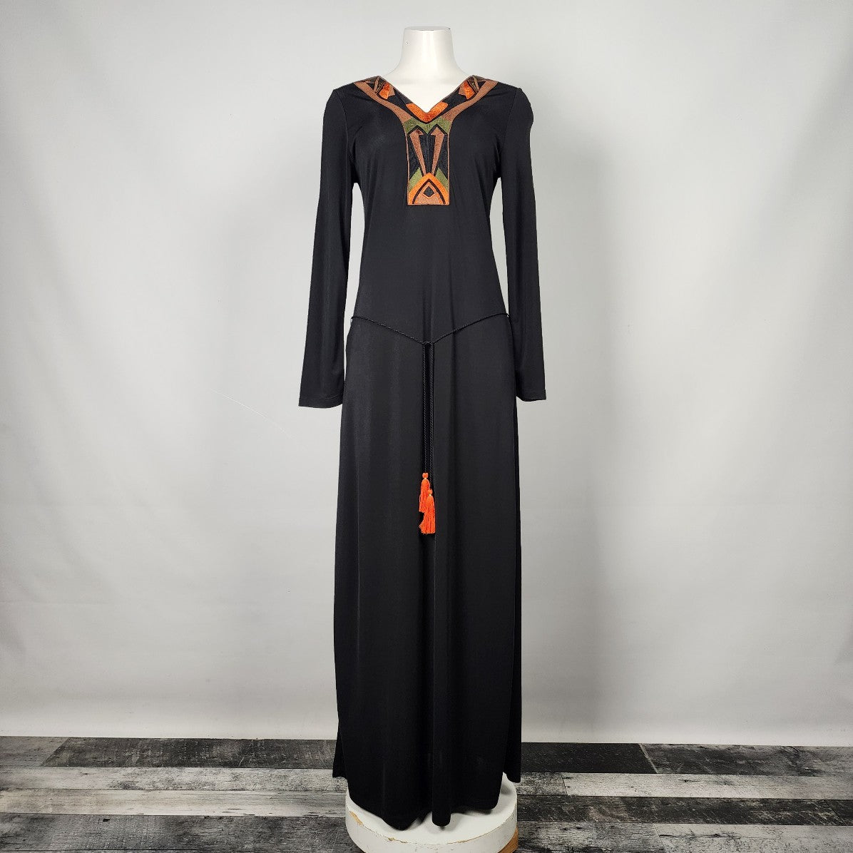 Notalone Black & Orange Detail Long Sleeves Maxi Dress Size S/M