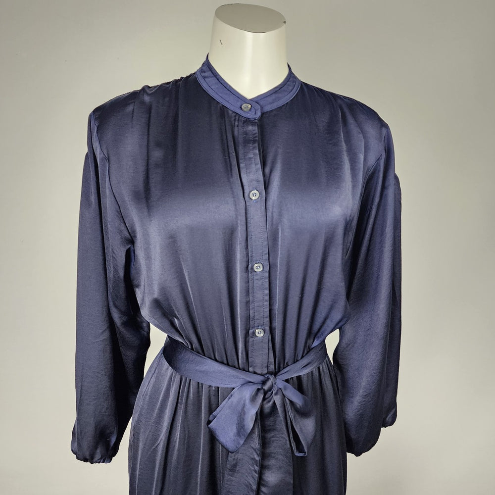 Dress Forum Blue Silky Ruffle Skirt Belted Dress Size S