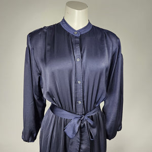 Dress Forum Blue Silky Ruffle Skirt Belted Dress Size S