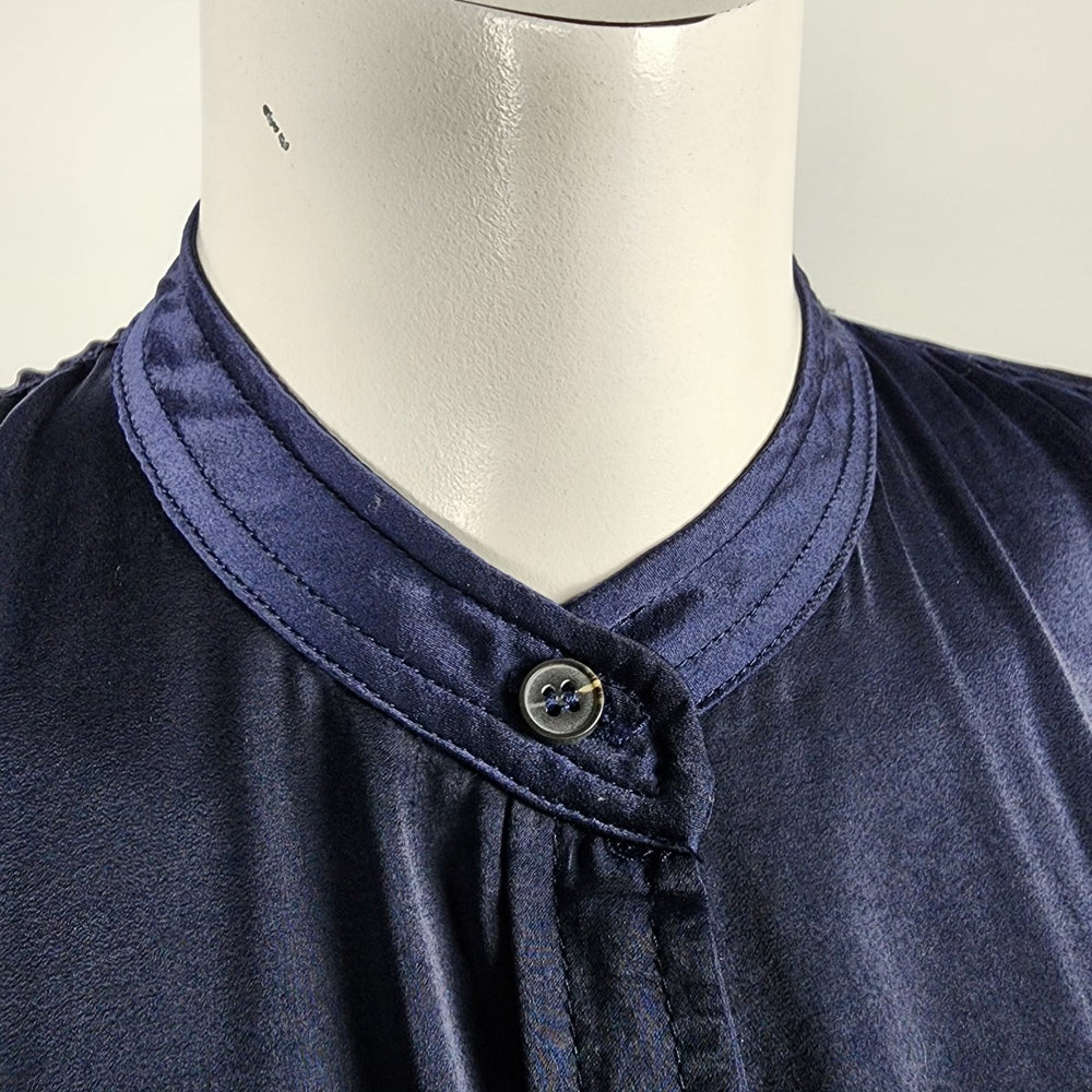 Dress Forum Blue Silky Ruffle Skirt Belted Dress Size S