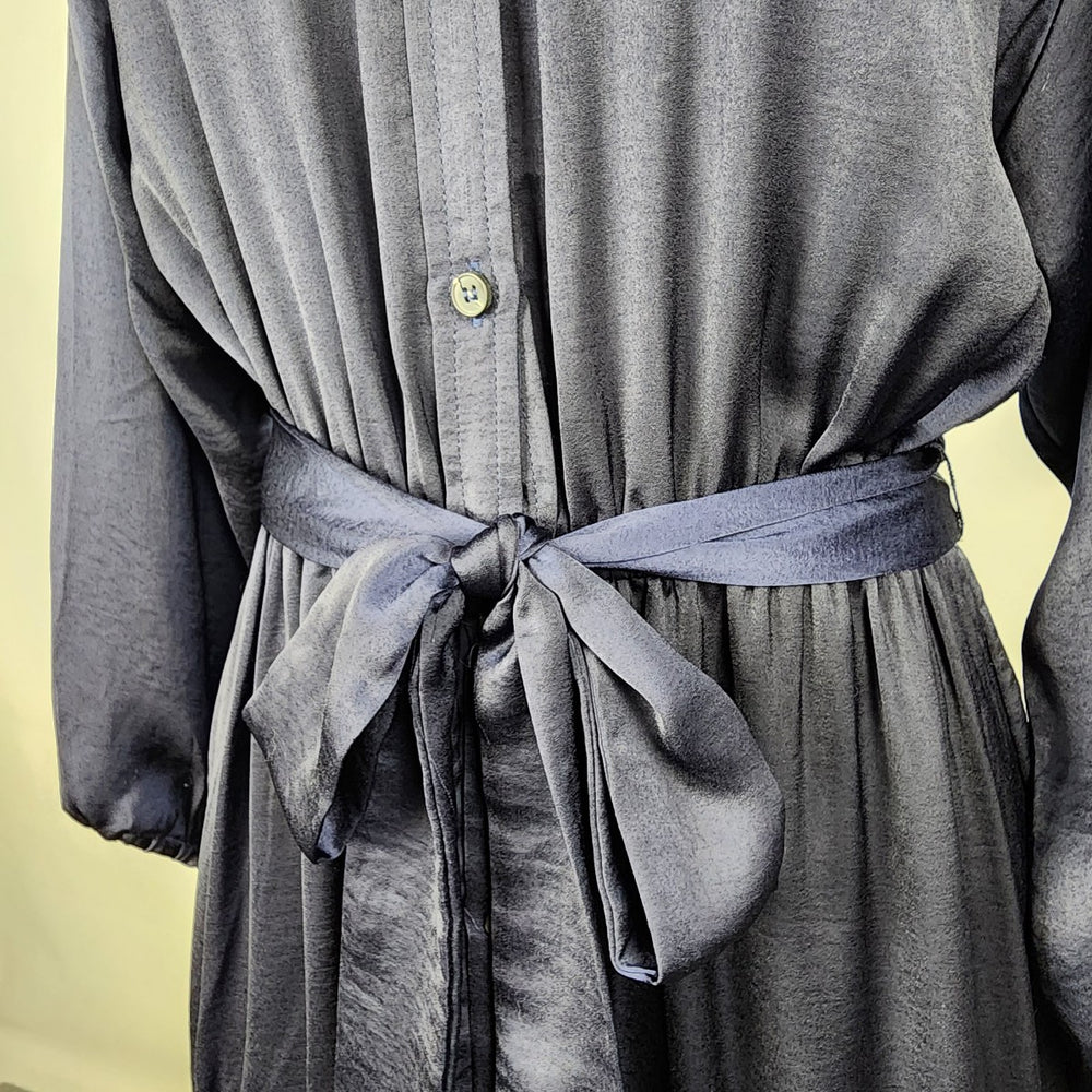 Dress Forum Blue Silky Ruffle Skirt Belted Dress Size S
