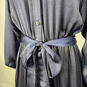 Dress Forum Blue Silky Ruffle Skirt Belted Dress Size S