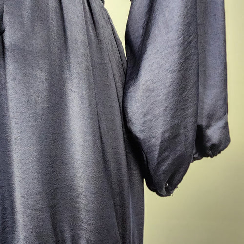 Dress Forum Blue Silky Ruffle Skirt Belted Dress Size S